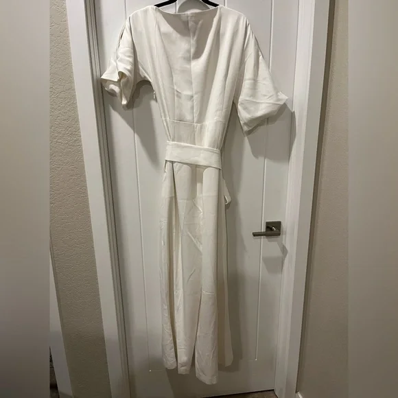 Ana Off-Shoulder Belted Jumpsuit in White - Picture 12 of 15